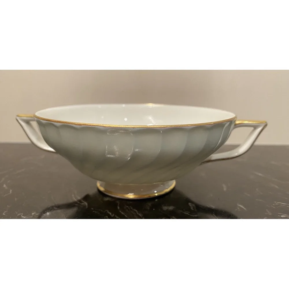 6 Royal Bayreuth Germany Swirl Turquoise Flat Cream Soup Bowls Double Handle